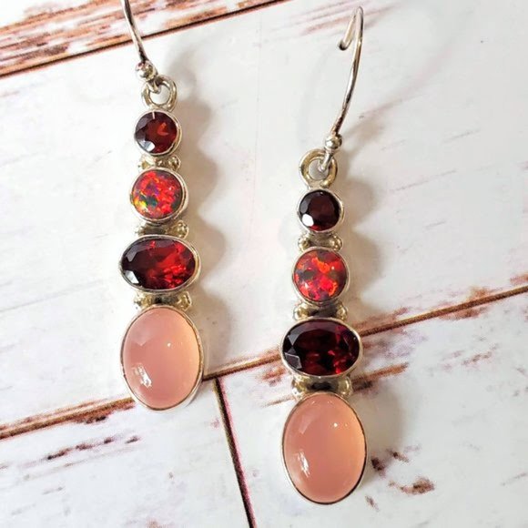 The Girl With Kaleidoscope Eyes Jewelry - Victorian Garnet & Moonstone Earrings